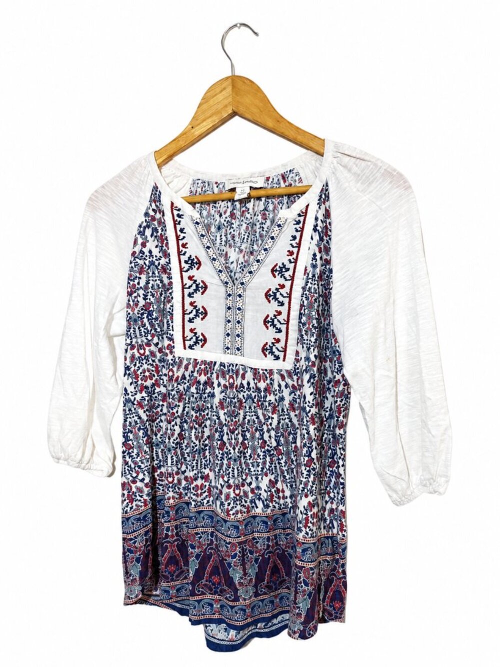 Vintage America XS Boho Floral Print 3/4 Sleeve Tunic Top - Picture 6 of 8